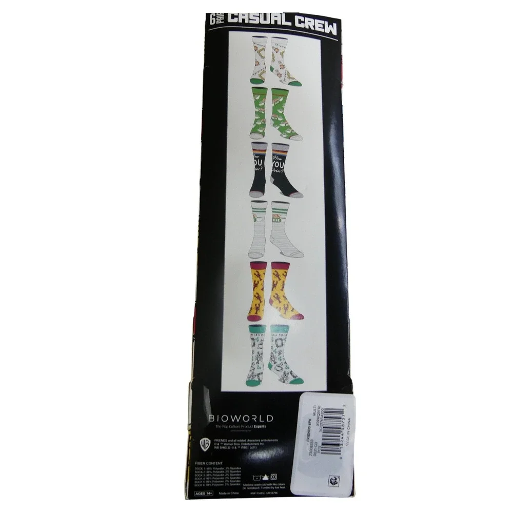 Bioworld Friends Crew Socks Men 8-12 Multi New 6-Pack Central Perk Lobster TV